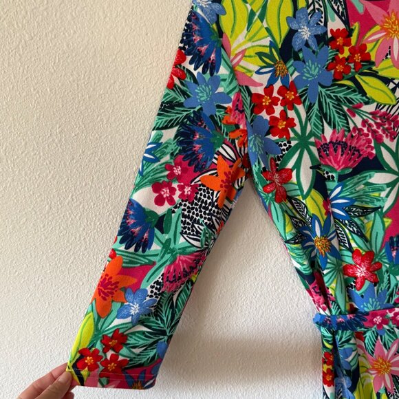 Nina‎ Leonard 3/4 Sleeve Tropical Floral Belted Midi Dress Size S - Picture 6 of 14